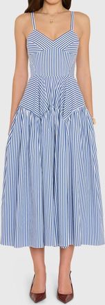 Amanda Uprichard Spencer Midi Dress In Blue/ivory