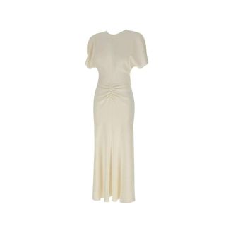 Victoria Beckham Midi Dresses, female, White, Size: 2XS Pleated-Waist Midi Dress