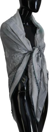 Costume National Womens Gray Print Shawl Foulard Fringes Scarf Cotton