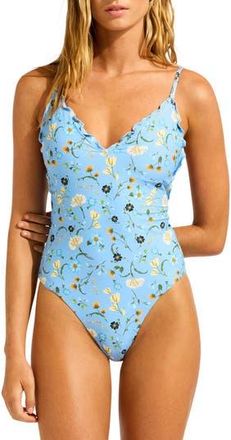 Seafolly Lettuce Edge One-Piece Swimsuit in Powder Blue at Nordstrom Rack, Size 10 Us / 14 Au