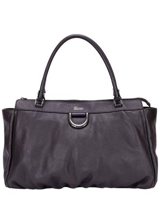 Gucci Dark Brown Calfskin Grained Leather D-Ring Abbey Zip Tote (Authentic Pre-Loved)