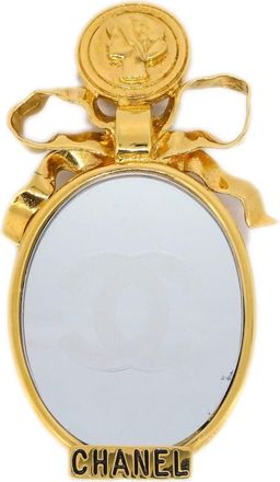 Chanel 1990-2000s bow mirror brooch - women - Gold Plated - One Size