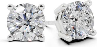 Grown Brilliance 4 Carat Total Weight Round Lab Grown Diamond Stud Earrings in 14K White Gold, Push Back, F Color, VS Clarity, 4 Prong Setting