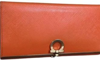 Ferragamo Gancini Orange Leather Long Wallet (Bi-Fold) (Pre-Owned)