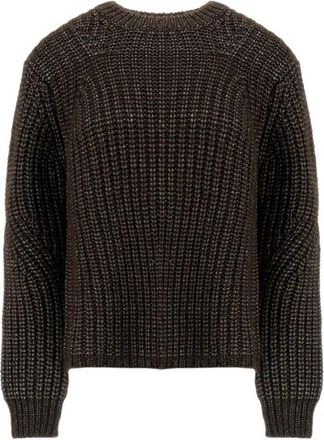 Herno Trui van gebreide- geblazen alpacawol - Dames - Ronde hals truien - Bruin - L - Wol - Truien & Vesten