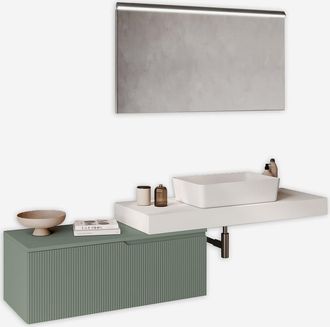 Aqa Mobile Bagno Sospeso Con Specchio Led E Lavabo Base Bianca Venere - Verde