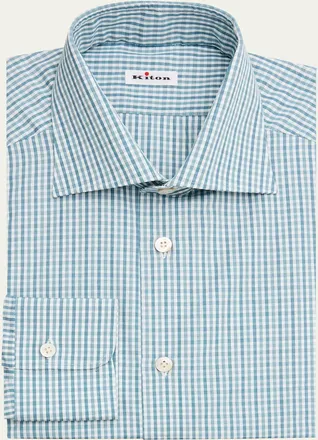 Kiton Mens Cotton Plaid Classic-Fit Dress Shirt