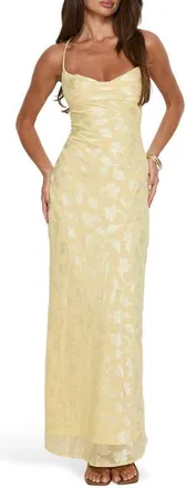 Princess Polly Celena Floral Burnout Gown in Lemon at Nordstrom, Size 12