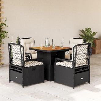 vidaXL Set De Muebles Jard&iacute;n 5 Pzas Con Cojines Rat&aacute;n Sint&eacute;tico Negro Vidaxl
