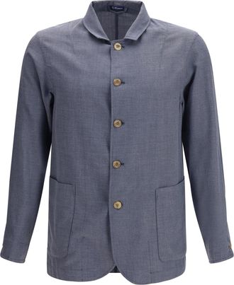 Finamore Mens Jacket Cotton-Silk Blend Dark Grey Solid Blazers