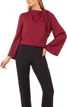 Ted Baker Tie Neck Twill Top in Tawny Port at Nordstrom, Size X-Large