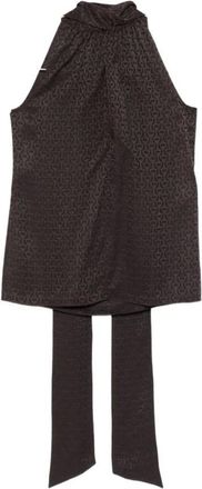 Gucci Sleeveless Tops, female, Brown, Size: M Horsebit Tie-Neck Silk Jacquard Top