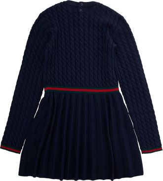 Gucci Girls Blue Dress With Round Neck And Web Detail Wool