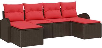 vidaXL Juego De Sof&aacute; 6 Uds. Marr&oacute;n Y Rojo Rat&aacute;n Sint&eacute;tico Vidaxl