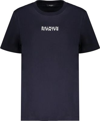 Balmain T-shirt met korte mouwen - Dames - T-shirts - Blauw - M - Katoen - Tops