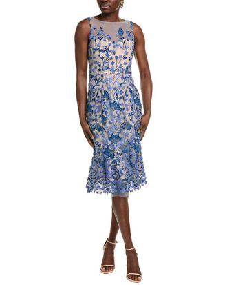 Marchesa Embroidered Tulle Midi Dress