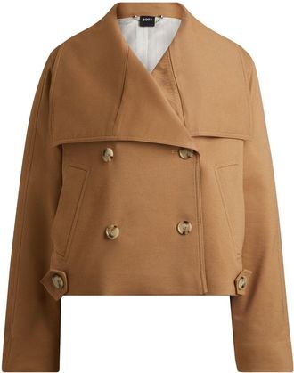 BOSS draped-collar cropped jacket - women - Elastane/Cupro/Viscose/Cotton/Viscose/Polyester - M - Brown