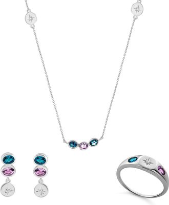 Orphelia Regula Dames 925 Sterling Zilver Set: Halsketting + Oorbellen + Ring - Zilver SET-7578