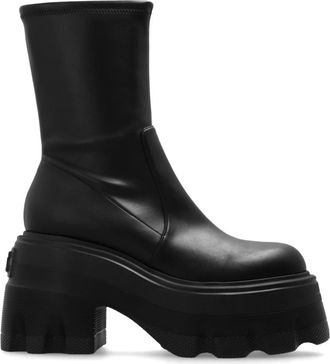 Casadei Platform Enkellaarsjes - Dames - Laarzen met Hak - Zwart - 41 EU - Leer - Schoenen
