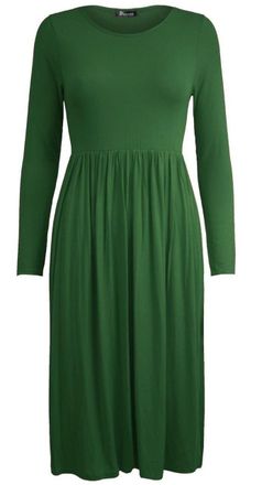 Generic New Ladies Plus Size Franki Long Sleeves Swing Flared Midi Skater Top Dress 8-26 (XXXL (UK 24/26), Bottle Green)