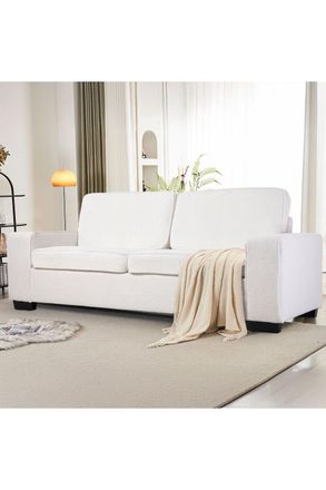 Living and Home Modern Teddy Fleece Upholstered Loveseat Sofa in White