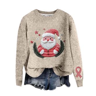 Generic Christmas Jumper Womens Knitted Christmas Jumper Womens Funny Christmas Jumper with Santa Pattern Christmas Sweater Christmas Jumper Xmas Knitted Jump