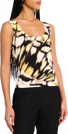 Oscar De La Renta Butterfly Printed Scoop Neck Tank In Black Multi