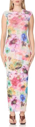 AFRM Mylo Print Mesh Maxi Dress in Watercolor Blossom at Nordstrom, Size X-Large