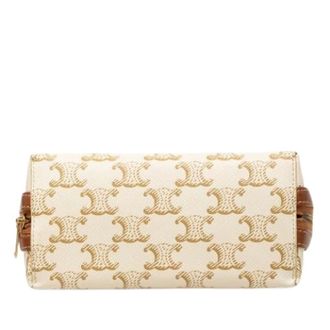 Celine Pre-owned Triomphe Chain Clutch PVC Shoulder Bag - Dames - Pre-owned - Beige - Maat: ONE Size Leer