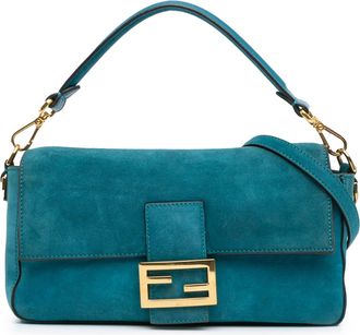 Fendi Blue Medium Suede Baguette Satchel