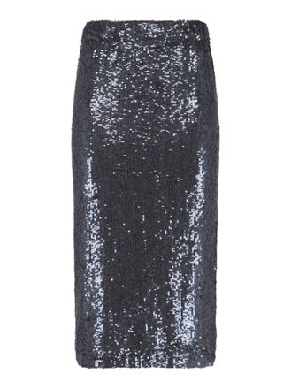 P.A.R.O.S.H. Straight Silhouette Black Sequin Midi Skirt