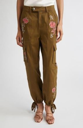 Cinq &agrave; Sept Desert Rose Zola Embrodiered Cargo Pants in Dark Olive/Multi at Nordstrom Rack, Size 00