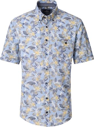 Casamoda Blauwe bloemen overhemd Casa Moda details geel