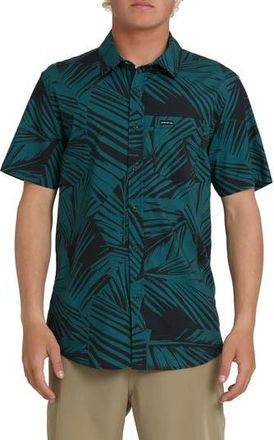 Quiksilver Aruba Palms Print Regular Fit Short Sleeve Cotton Button-Up Shirt in Mediterranean at Nordstrom Rack, Size Xx-Large