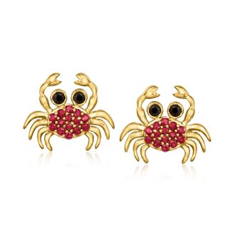 Ross-Simons Ruby and. Black Spinel Crab Earrings in 18kt Gold Over Sterling