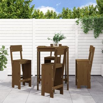 vidaXL Mesa Y Taburetes Altos De Jard&iacute;n 5 Pzas Madera Pino Marr&oacute;n Miel Vidaxl
