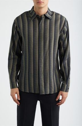 Emporio Armani Gro Print Long Sleeve Button-Up Shirt in Fancy Blue at Nordstrom, Size X-Large
