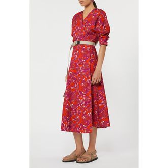 Max Mara Camino Shell Print Cotton Poplin Wrap Dress in Coral at Nordstrom, Size 10