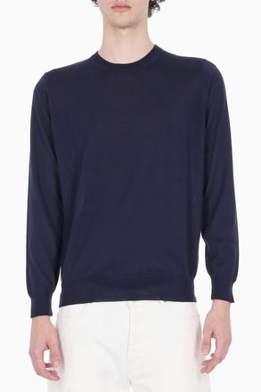 Drumohr Navy Cashmere-Wool-Silk Crewneck Sweater
