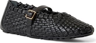 Aquatalia Quello Water Resistant Mary Jane Flat in Black Nappa at Nordstrom, Size 10.5