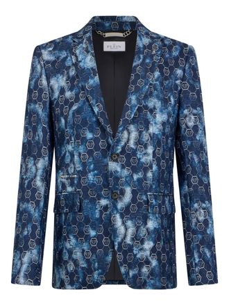 Philipp Plein jacquard-monogram blazer - Blue
