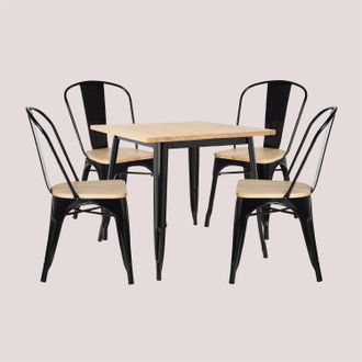 Sklum Sklum - Set De Mesa Lix En Madera (80x80) Y 4 Sillas Lix Madera