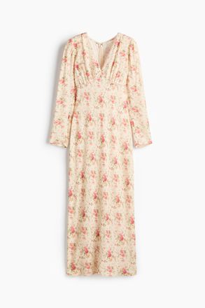 H&M Viskosekleid mit Langarm - Hellgelb/Gebl&uuml;mt