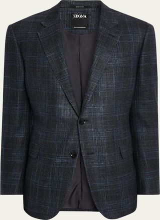 Ermenegildo Zegna Mens Plaid Winter Crossover Single-Breasted Sport Coat