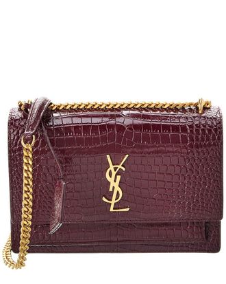 Saint Laurent Sunset Medium Croc-Embossed Leather Shoulder Bag
