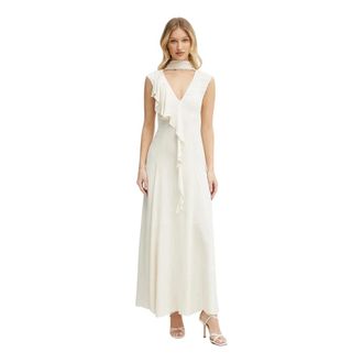 Karl Lagerfeld Maxi jurk met ruches en V-hals - Dames - Maxi kleedjes - Beige - S - Kleedjes