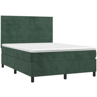 vidaXL Cama Box Spring Colch&oacute;n Y Led Terciopelo Verde Oscuro 140x190cm Vidaxl