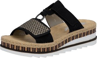 Rieker Pantolette RIEKER, Damen, Gr. 36, schwarz, Nubuklederimitat, Schuhe Pantolette, Keilabsatz, Sommerschuh, Schlappen mit weicher Innensohle