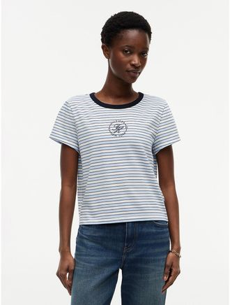 Tommy Hilfiger Womens Nautical Script Monogram Striped T-Shirt - White - XXL