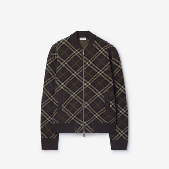 Burberry Check Wool Cashmere Bomber Jacket, Size: XXL